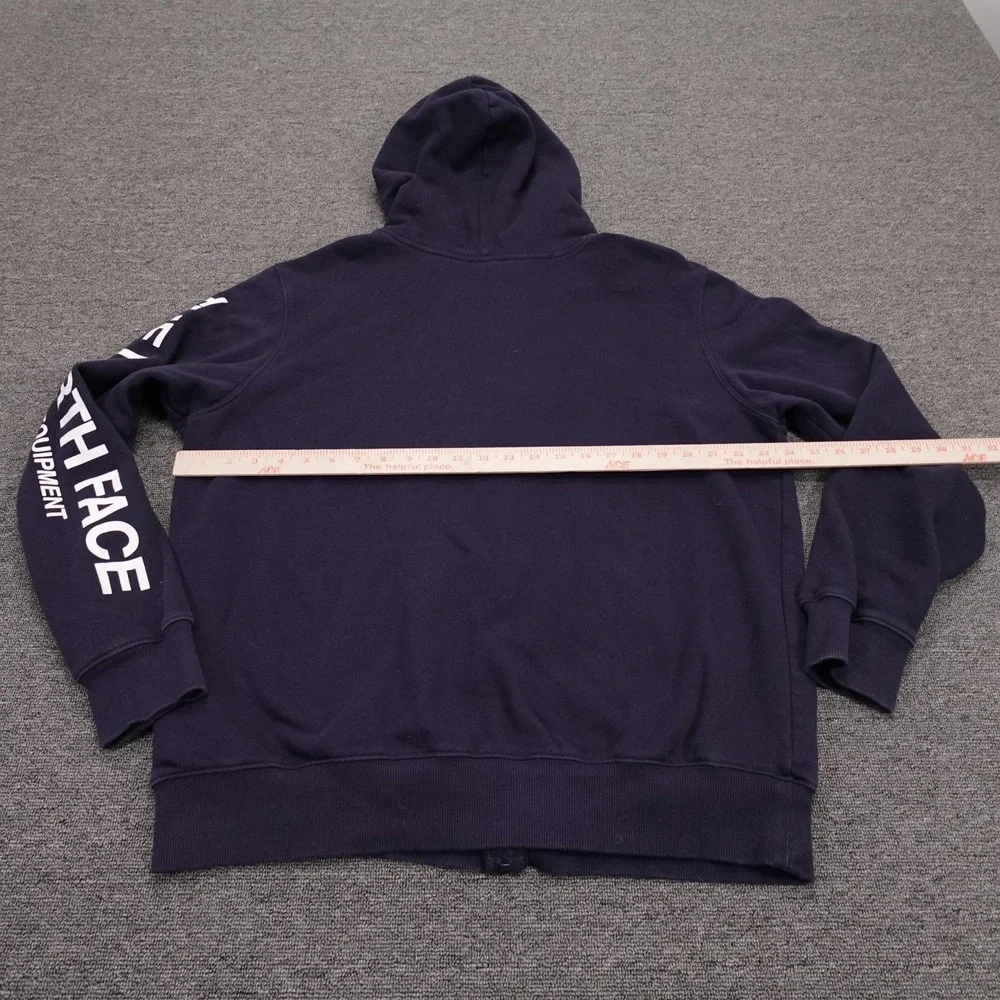The North Face Hoodie Mens Large Blue Full Zip Fleece Sweatshirt Sleeve Logo